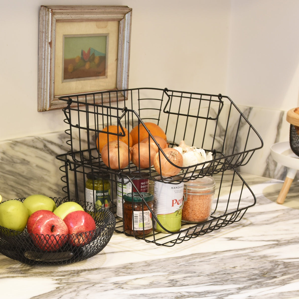 Excellent Houseware Multi-Purpose Storage Basket Black 29cm x 27cm x 14cm C80654430 | Pantry Organiser