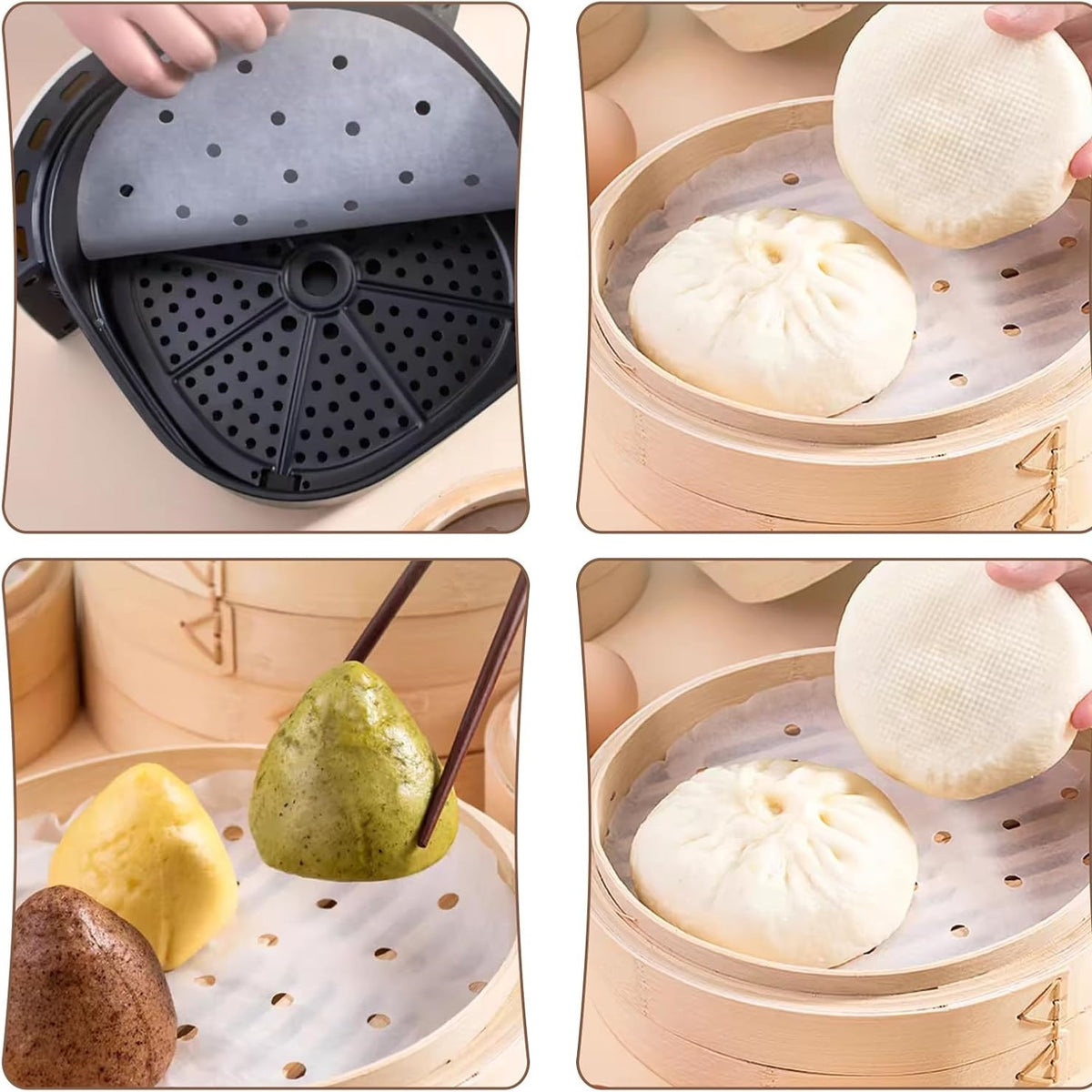 Every Chef Round Air Fryer Liners White Pack of 50 20cm x 20cm 324325 | Non-Stick | For Standard Air Fryers | Catches Drips | Protects Basket | Improves Steam Circulation | Great for Wide Range of Foods | Made from Food Grade