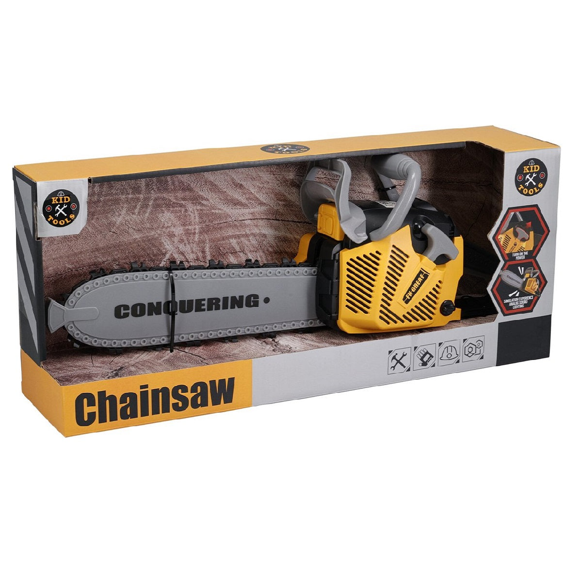 Kids Toy Chainsaw Grey and Yellow 41cm x 8.5cm x 14.5cm S34495700 | Simulation Experience Analog Sound Lighting