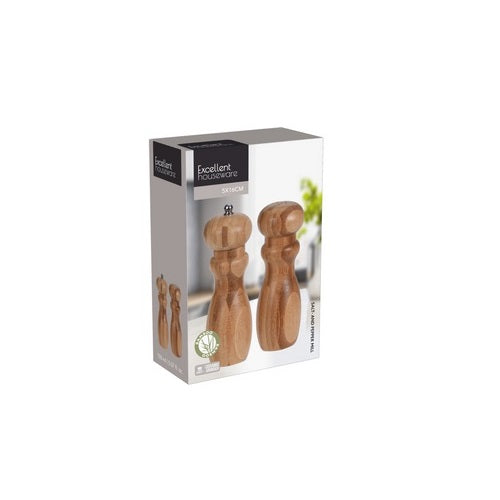 Excellent Houseware Bamboo Salt and Pepper Mill Set Brown 5cm x 16cm 150ml Pack of 2 101004360 | Ceramic Grinder Set