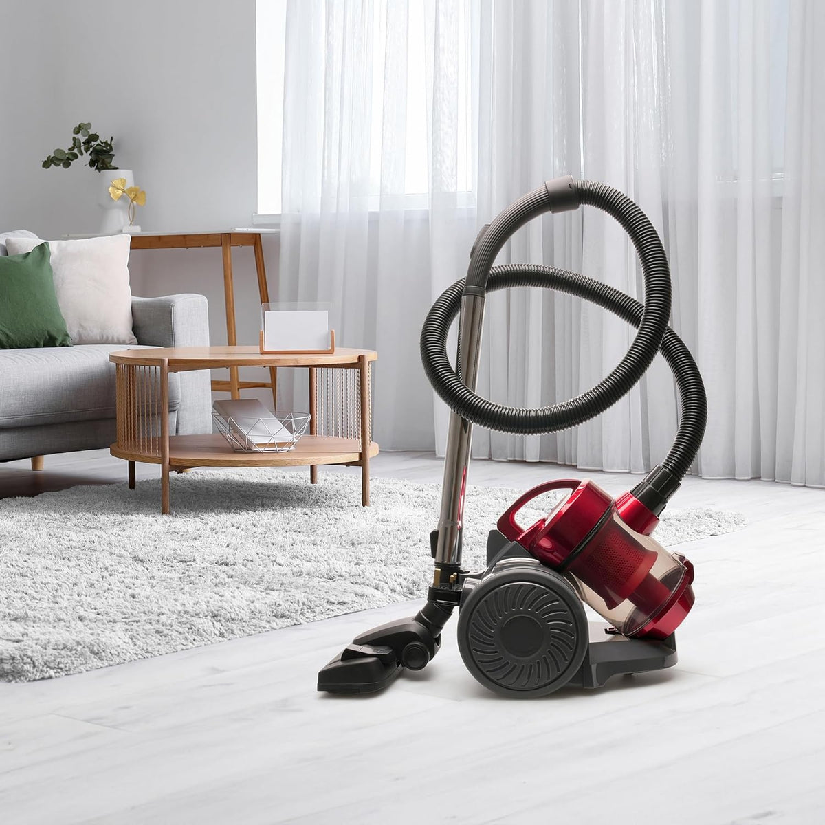 HomeLife Bagless Corded Cyclone Vacuum Red and Black 800W E8101RD | Powerful Cyclone Suction | Multi Surface Cleaning | Compact and Lightweight | Easy Empty Bagless Dust Container | Washable Sponge Filter | Auto Cord Rewind | Lightweight-Floor to Ceiling Cleaning