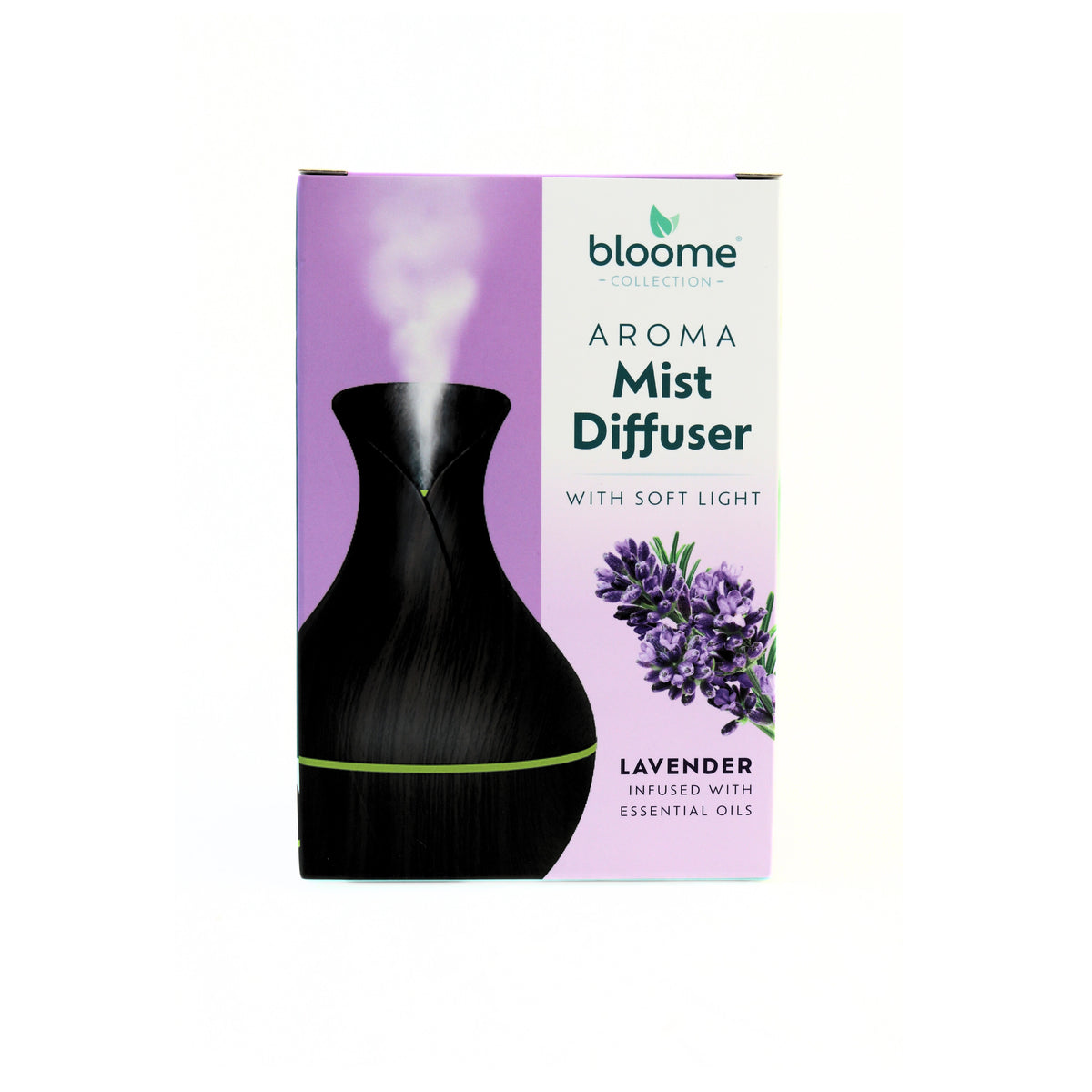 OTL Bloome Collection Aroma Mist Vase Diffuser Lavender with Soft Light Assorted 930337 324596 | Infused with Essential Oils | Includes 1x 10ml Fragrance Oil-USB-A to USB-C Cable