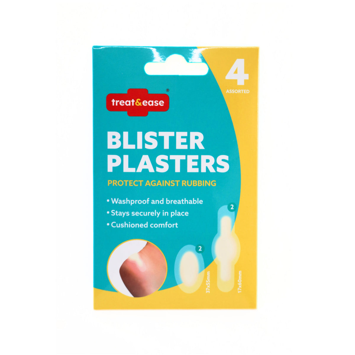 OTL Treat and Ease Blister Plasters Assorted 17mm x 60mm Pack of 4 324361 | Protect against Rubbing | Washproof and Breathable | Stays Securely in Place | Cushioned Comfort