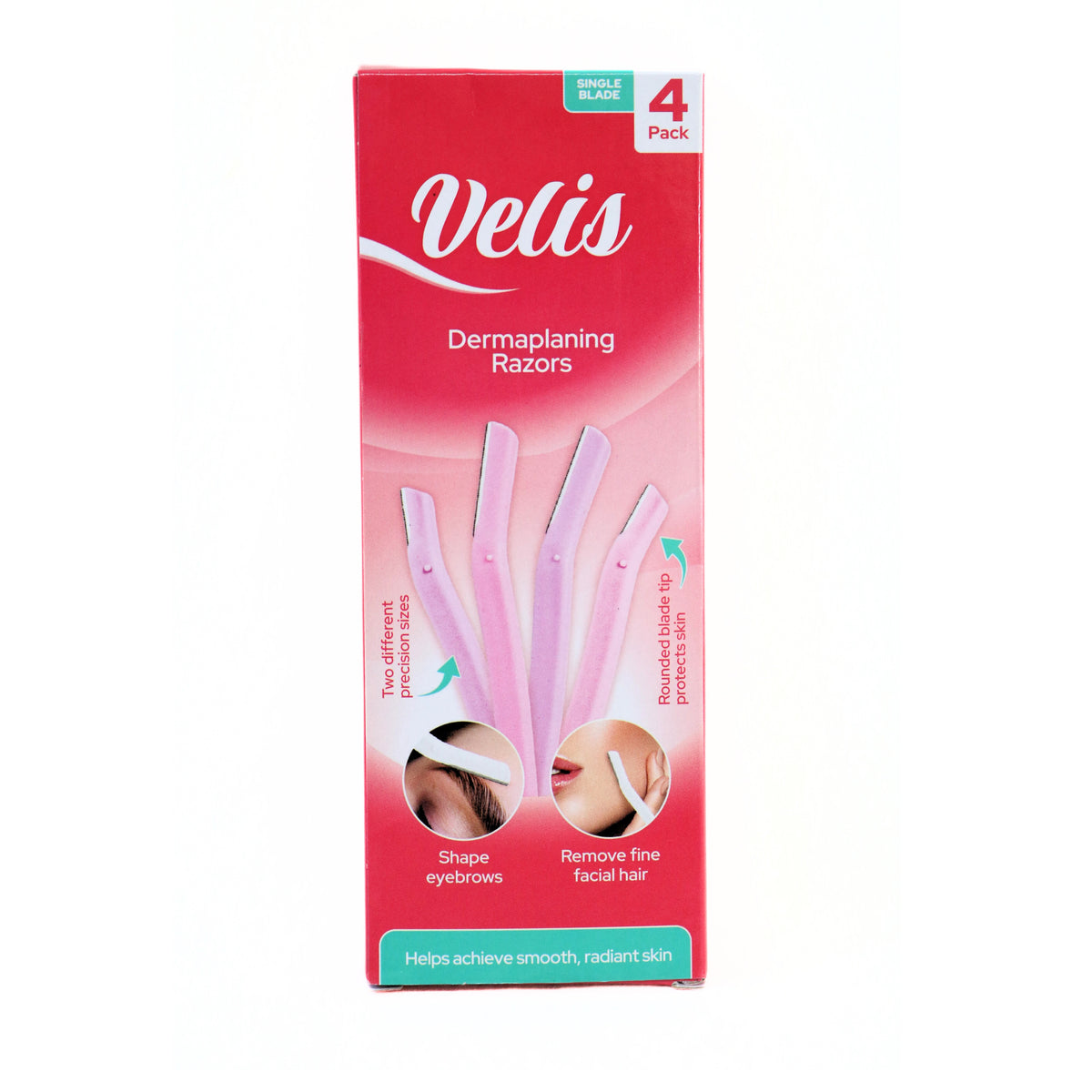OTL Velis Dermaplaning Razors Pink Pack of 4 324526 | Shape Eyebrows | Remove Fine Facial Hairs | Helps Achieve Smooth-Radiant Skin | Two Different Precision Sizes | Rounded Blade Tip Protects Skin | Single Blade