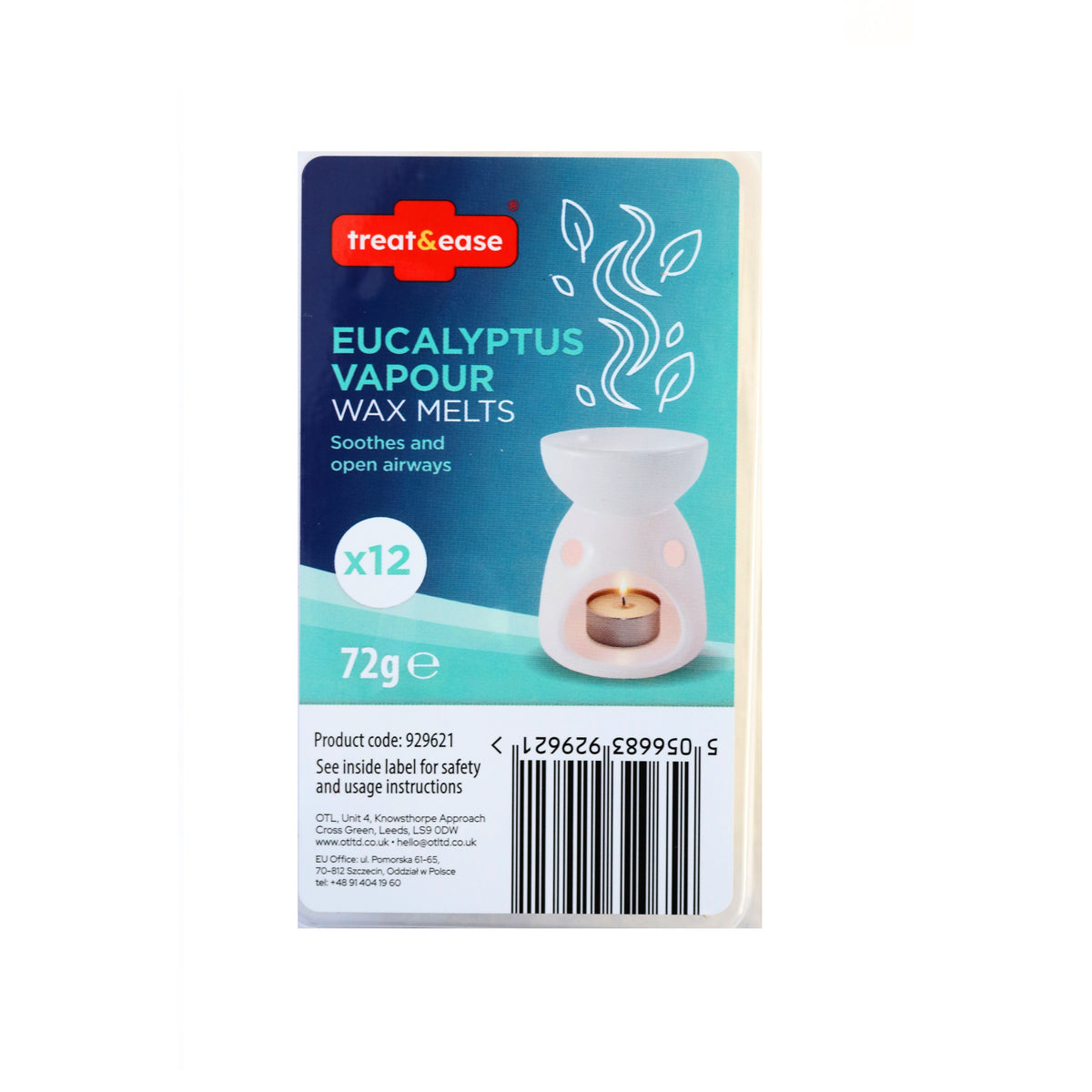 OTL Treat and Ease Eucalyptus Vapour Wax Melts White 72g Pack of 12 324628 | Soothes and Open Airways