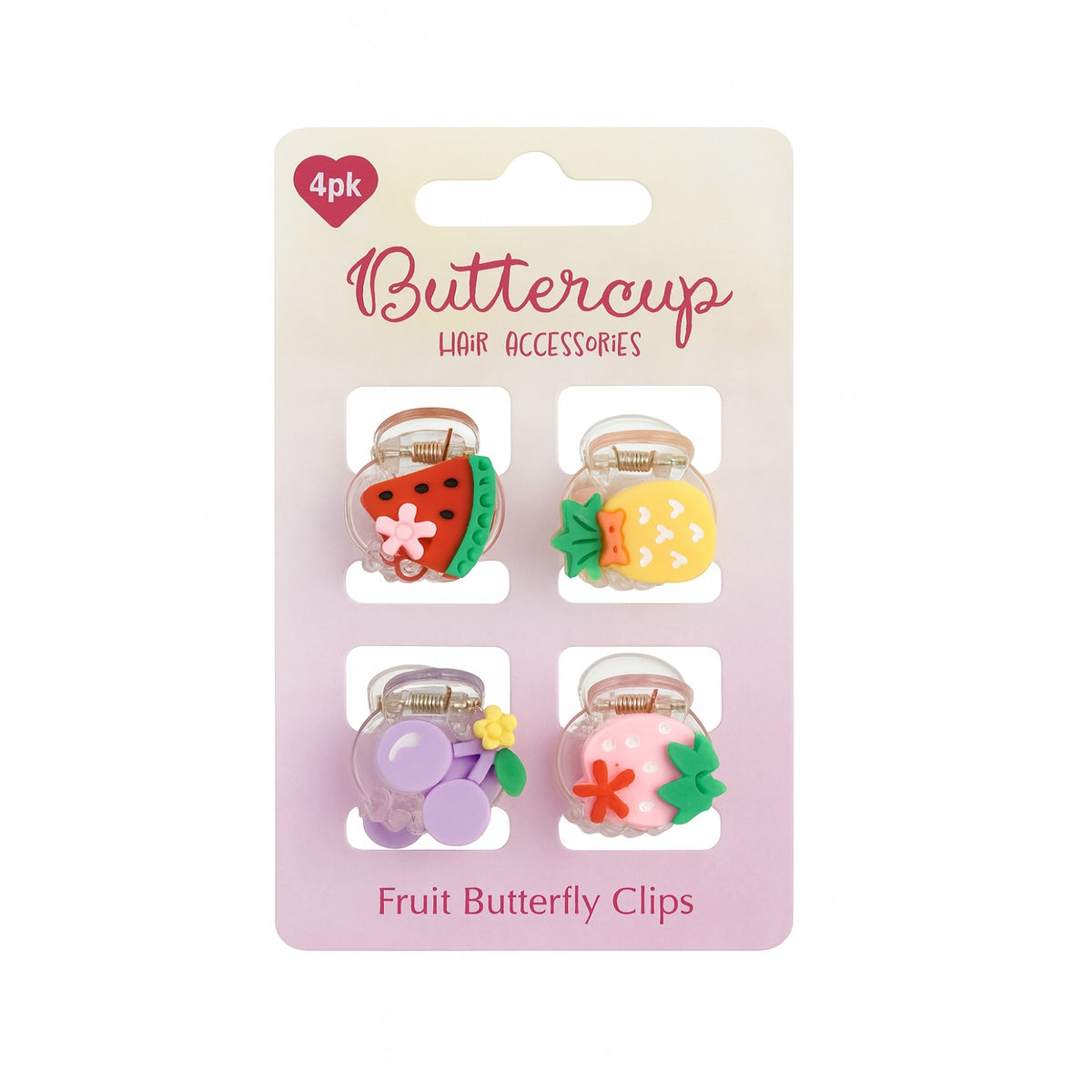OTL Fruit Design Butterfly Hair Clips Assorted Small Pack of 4 324121