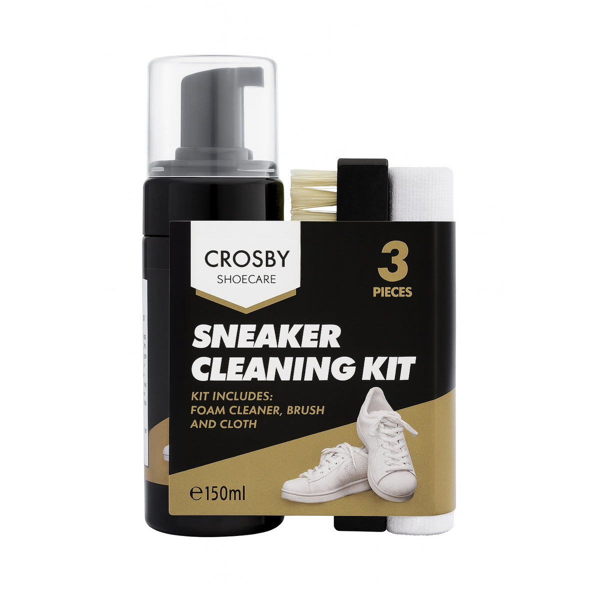 Crosby Shoecare Sneaker Cleaning Kit Pack of 3 323981 | Kit Includes Foam Cleaner- Brush and Cloth