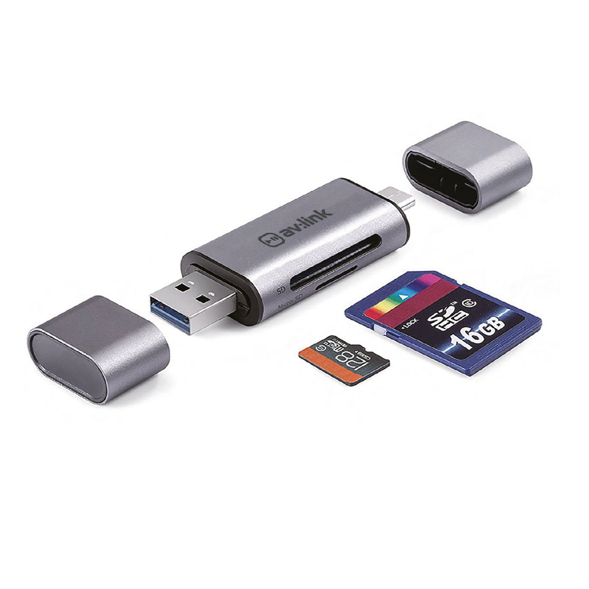 AV Link USB3.0 Memory Card Reader Grey 500.110UK | Includes SD and MicroSD Slots