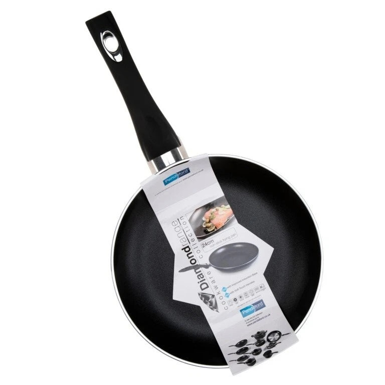 Pendeford Diamond Non-Stick Frying Pan Black 24cm P624 | Improved Induction Base | Soft Touch Handles