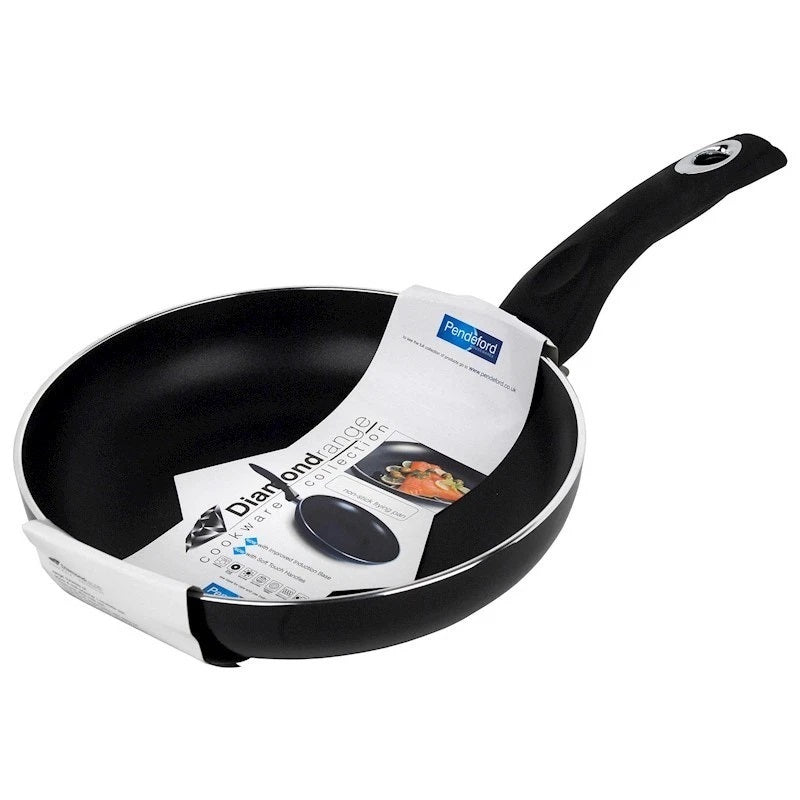 Pendeford Diamond Non-Stick Frying Pan Black 28cm P628 | Improved Induction Base | Soft Touch Handles