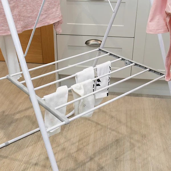 JVL Winged Airer Space White H94cm x W137 x D59cm 11-065 | 13 Meters of Drying Space | Easy Locking System | Lightweight and Easy to Move | Folds Flat for Convenient Storage | For Use in Indoor or Outdoor Use