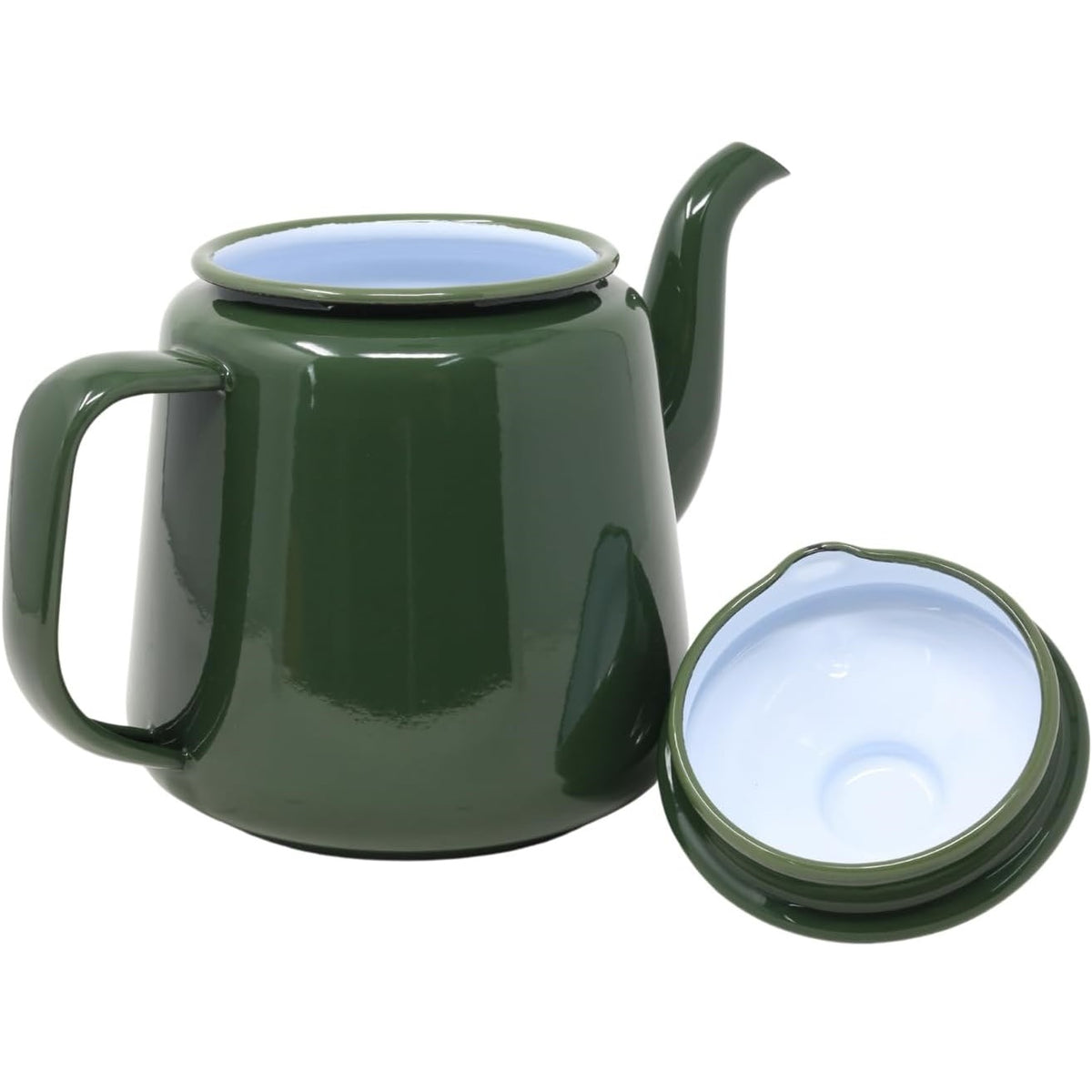 Housewares Enamel Tea Pot with Lid Green 12cm 69612GR | Pour Spout and Handle