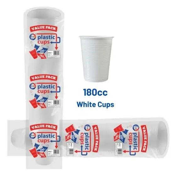 DID Plastic Cups White 180cc Pack of 100 BV9804 | Disposable Drinking Cups | Ideal for Parties and Catering
