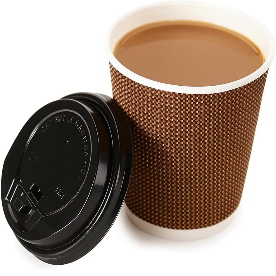EcoWise Dotted Hot Kraft Cups with Lids Brown 340ml Pack of 6 EC-1604 | Natural and Recyclable | Insulated Paper Coffee Cups | For Tea-Latte and Hot Drinks | Made from Sustainable Sources