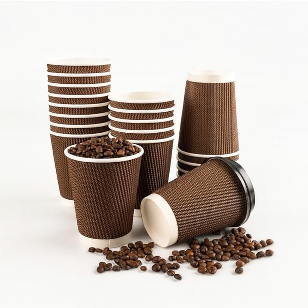 EcoWise Dotted Hot Kraft Cups with Lids Brown 340ml Pack of 6 EC-1604 | Natural and Recyclable | Insulated Paper Coffee Cups | For Tea-Latte and Hot Drinks | Made from Sustainable Sources