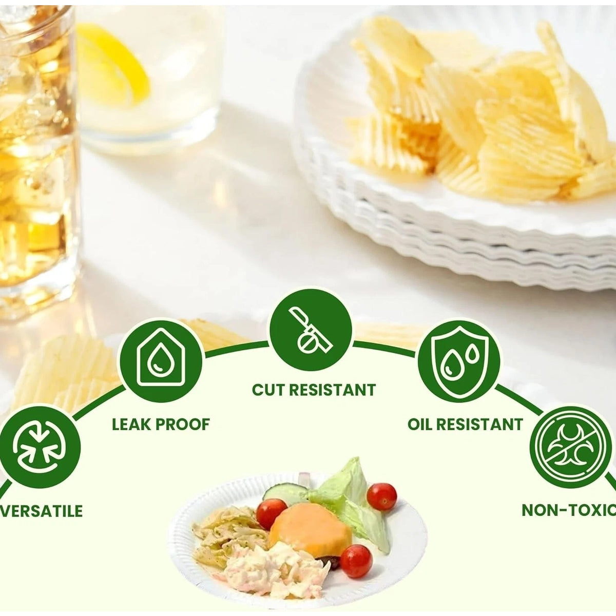 EcoWise Paper Plates White 9-Inch Pack of 100 EC-0027 | Natural-Recyclable and Eco-Friendly Disposable Plates | Made from Sustainable Sources