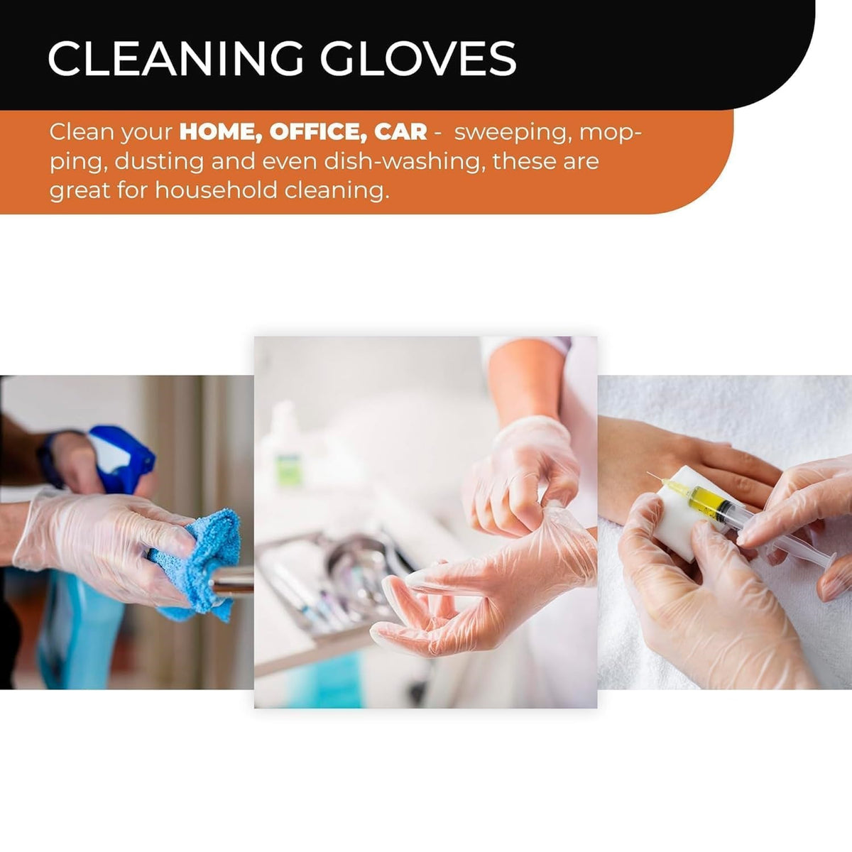 DID Disposable Gloves Clear Pack of 100 HH2676 | Lightweight | Gloves for Cleaning-Catering-Hair Dyeing-Fuel Stations and Food Handling