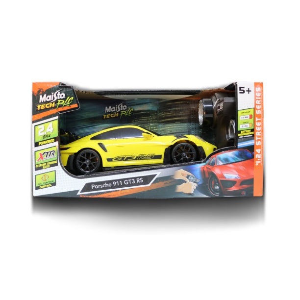 Maisto Tec Porsche 911 GT3 RS Car Yellow M81537 | Full Function Car | Extreme Turning Ratio | Radio Control Vehicle | Durable Battery-powered Design | 2.4GHz Multi-car Racing | Pistol Grip Controller