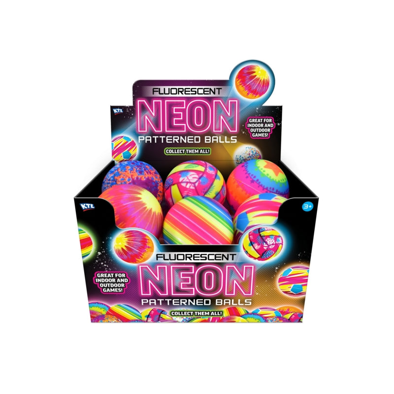 KTL Fluorescent Neon Patterned Balls Assorted Colours Pack of 1 TY-3864 | Assorted Designs | Bright Bouncy Play Balls | For Kids | Indoor and Outdoor Fun