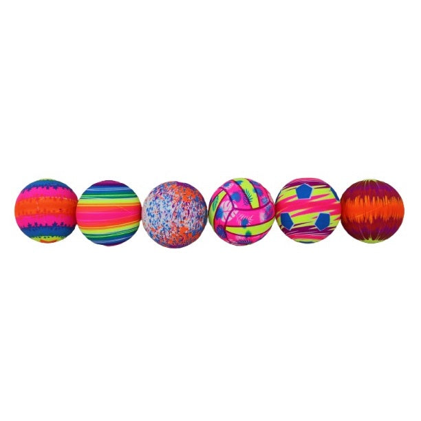 KTL Fluorescent Neon Patterned Balls Assorted Colours Pack of 1 TY-3864 | Assorted Designs | Bright Bouncy Play Balls | For Kids | Indoor and Outdoor Fun