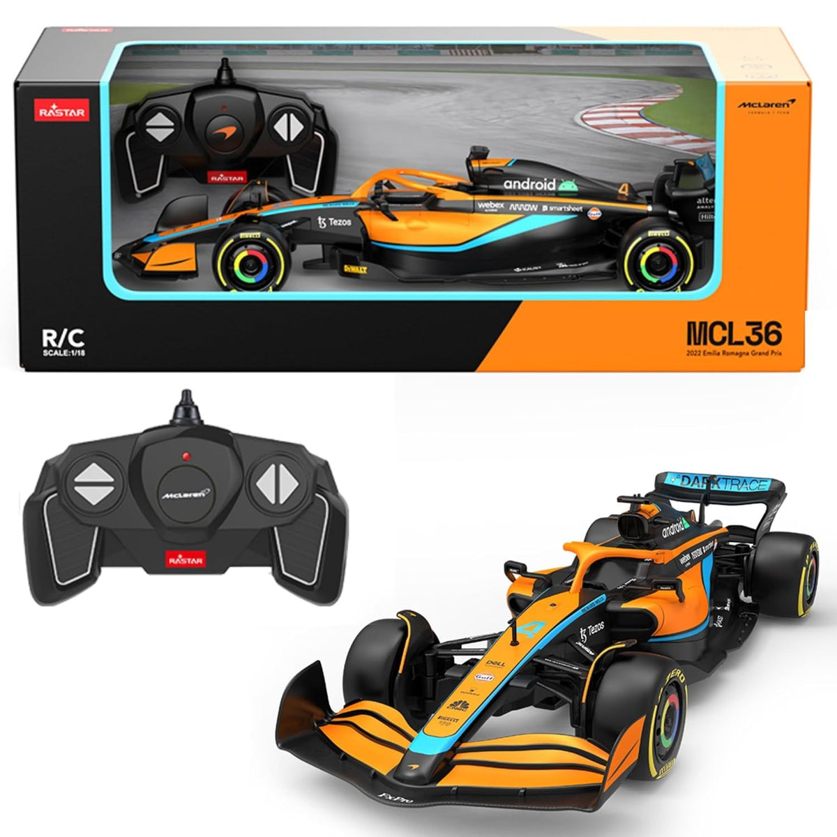 Rastar Official Licensed McLaren MCL36 F1 Racing Car Orange 30cm x 10cm TY-349 | High-speed Remote Control Car | Durable Battery-powered Design | 2.4GHz Multi-car Racing