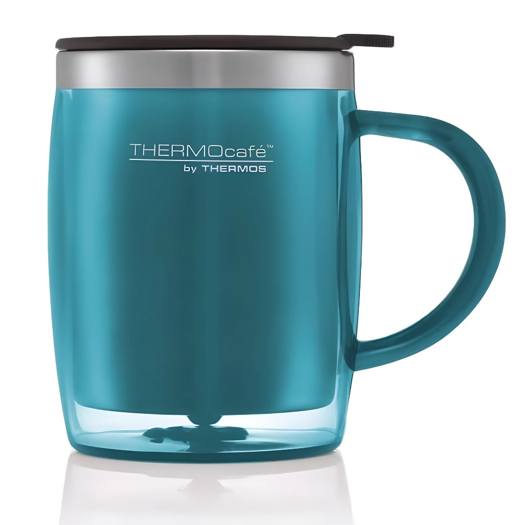 Thermocafe Soft Touch Insulated Desk Mug Lagoon 450ml 105214 | Twist Lid to Prevent Spills | Slip Resistant Foam Base