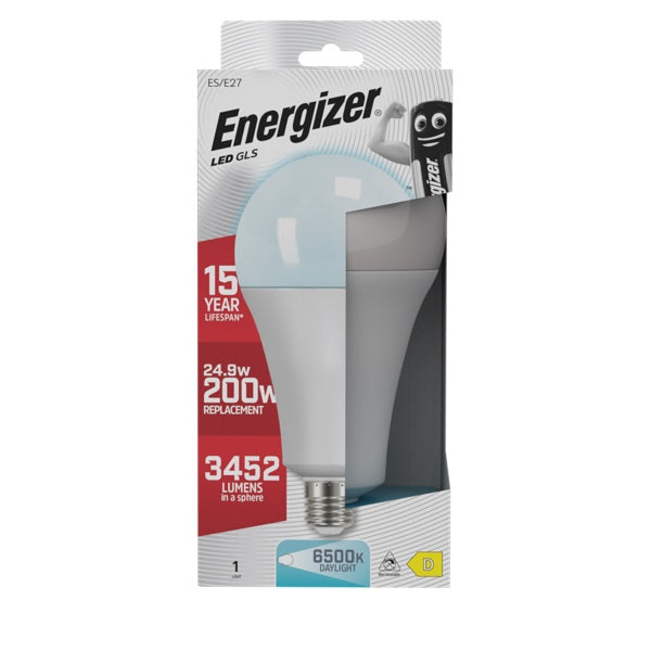 Energizer LED GLS E27 Daylight 215mm x 110mm 24.9W S29838 | 3452 Lumens in a Sphere | 200 Watt Replacement | 15000 Hour Lifespan