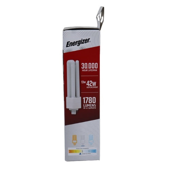 Energizer GX24q 4Pin LED PLT-E White 167mm x 50mm S30443 | 13W | 42W Replacement | 4000K Cool White | 1780 Lumens | 30-Year Lifespan | Non Dimmable | 30000Hr Lifespan | Mercury Free | Energy Rating D | CRI-80