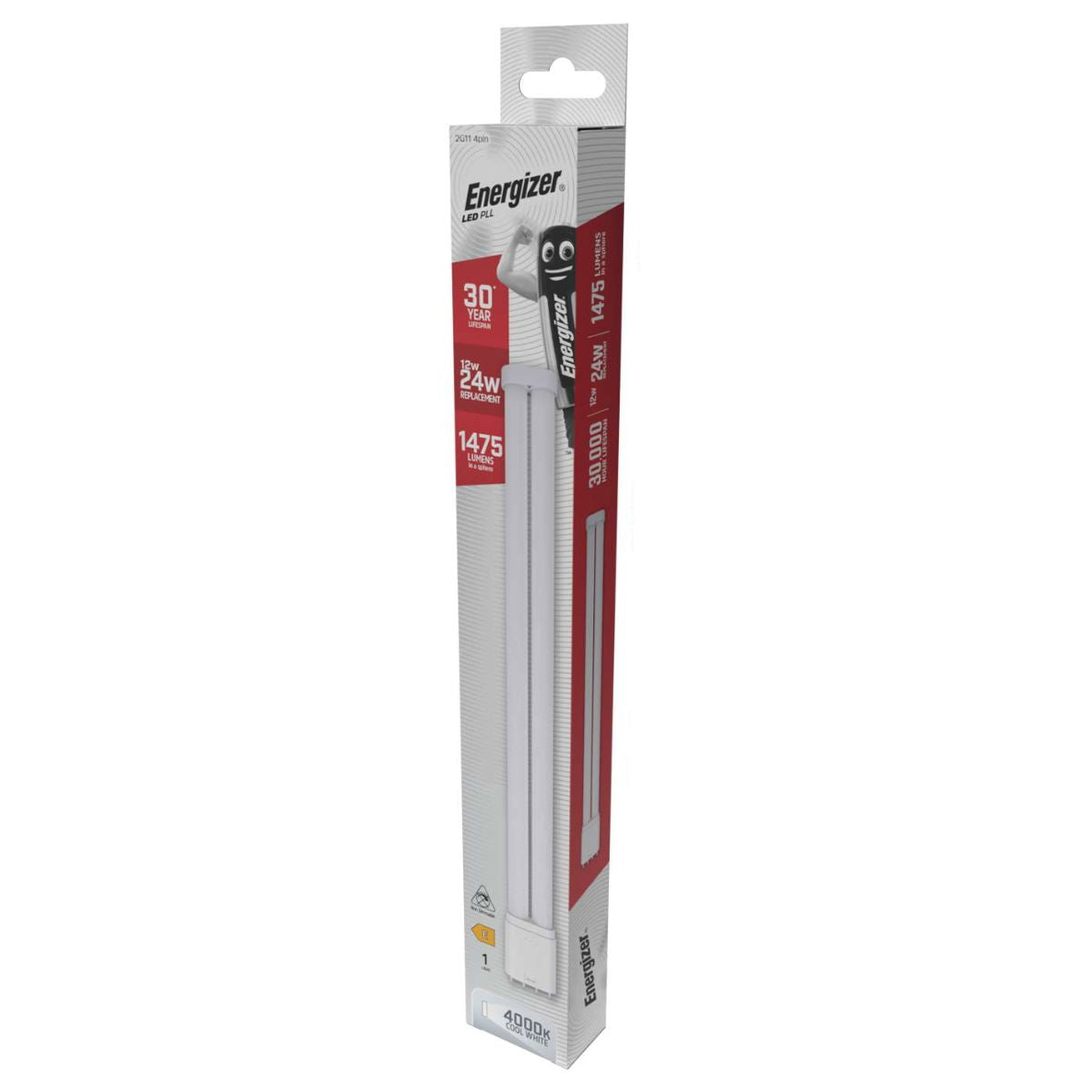 Energizer 2G11 4Pin LED PLL White 325mm x 44mm S30428 | 12W | 24W Replacement | 4000K Cool White | 1475 Lumens | 30-Year Lifespan | Non-Dimmable | 30000Hr Lifespan | Mercury Free | Energy Rating E | CRI-80