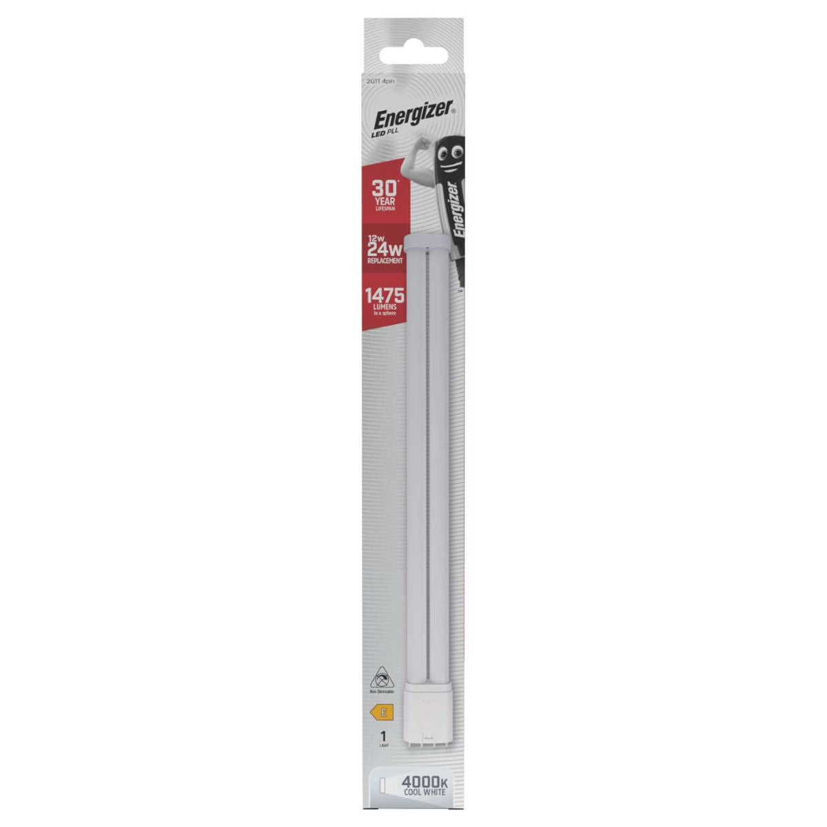 Energizer 2G11 4Pin LED PLL White 325mm x 44mm S30428 | 12W | 24W Replacement | 4000K Cool White | 1475 Lumens | 30-Year Lifespan | Non-Dimmable | 30000Hr Lifespan | Mercury Free | Energy Rating E | CRI-80