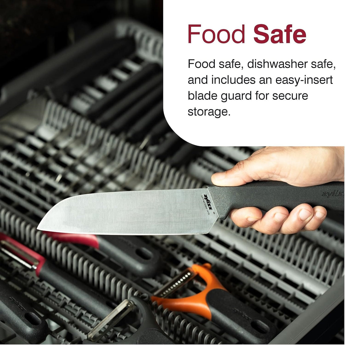 Zyliss Serrated Santoku Knife Grey 150mm E920292 | Blade Guard Included | German Stainless Steel