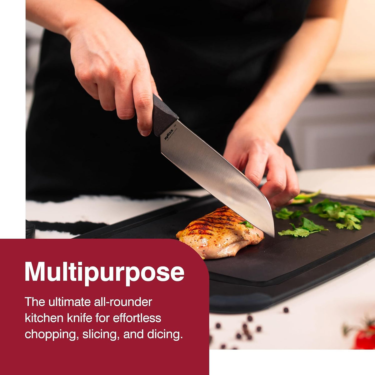 Zyliss Serrated Santoku Knife Grey 150mm E920292 | Blade Guard Included | German Stainless Steel