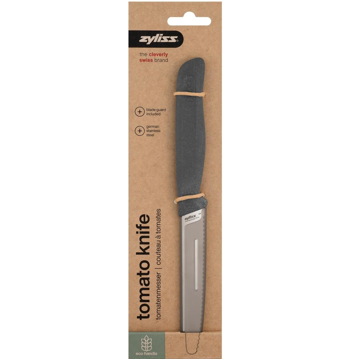 Zyliss Serrated Tomato Knife Grey 110mm E920288 | Blade Guard Included | German Stainless Steel