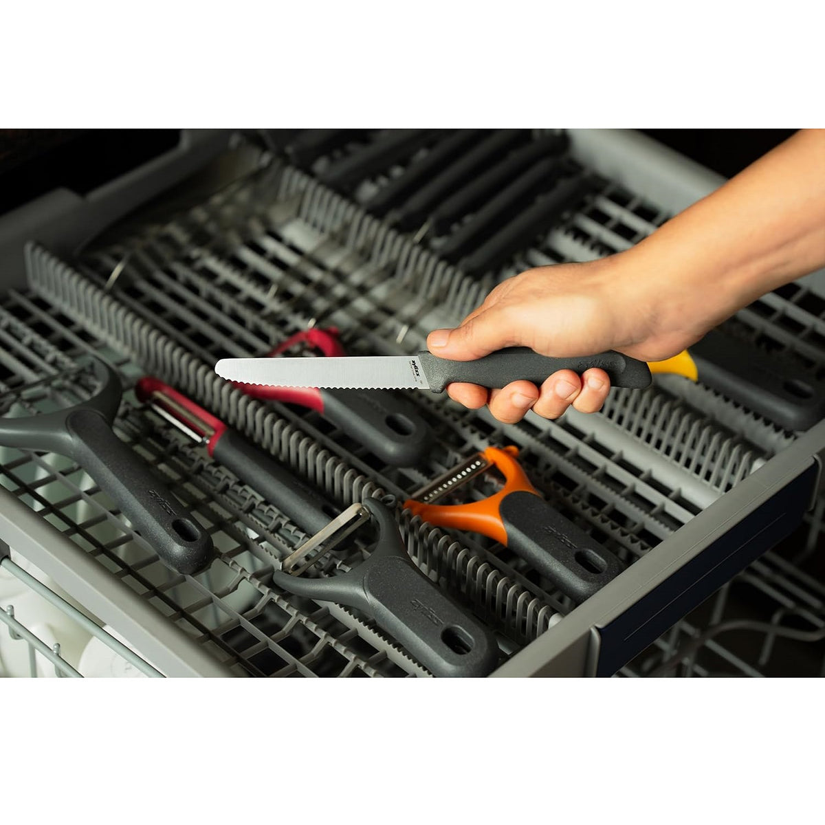 Zyliss Serrated Tomato Knife Grey 110mm E920288 | Blade Guard Included | German Stainless Steel