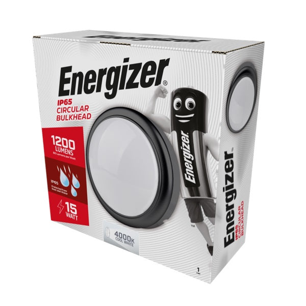 Energizer Circular Bulkhead LED Cool White 14W H190mm x W190mm x D48mm S10445 | 1200 Lumens-86 Lumens Per Watt | IP54 Protected from Dust and Water Spray