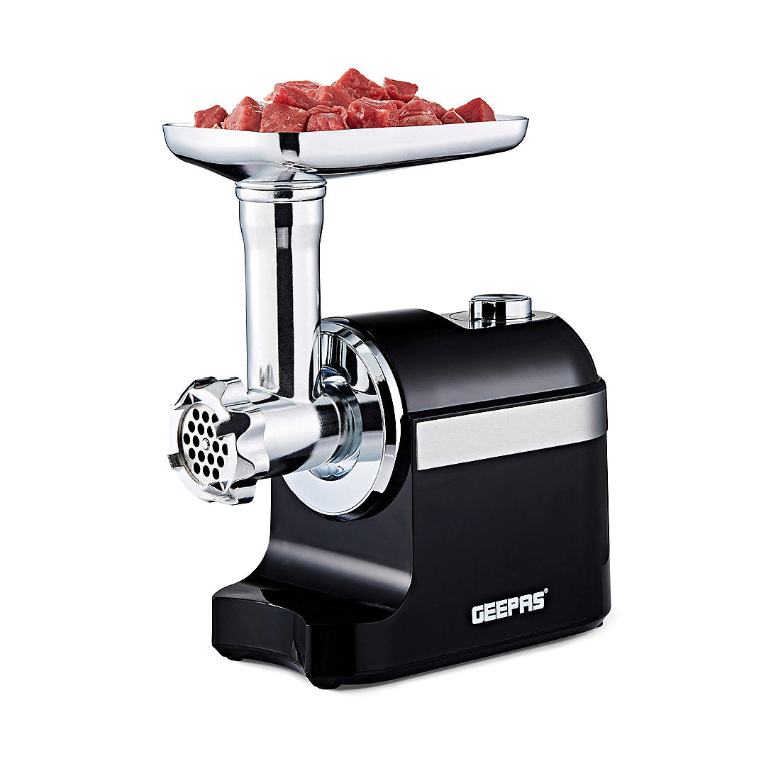 Geepas Meat Grinder Black and Silver 1800W GMG42510UK-BK | Stainless Steel Blade | Reverse Function | Powerful Copper Motor | Powerful and Easy Operation | Sausage Making Attachments | Multifunction