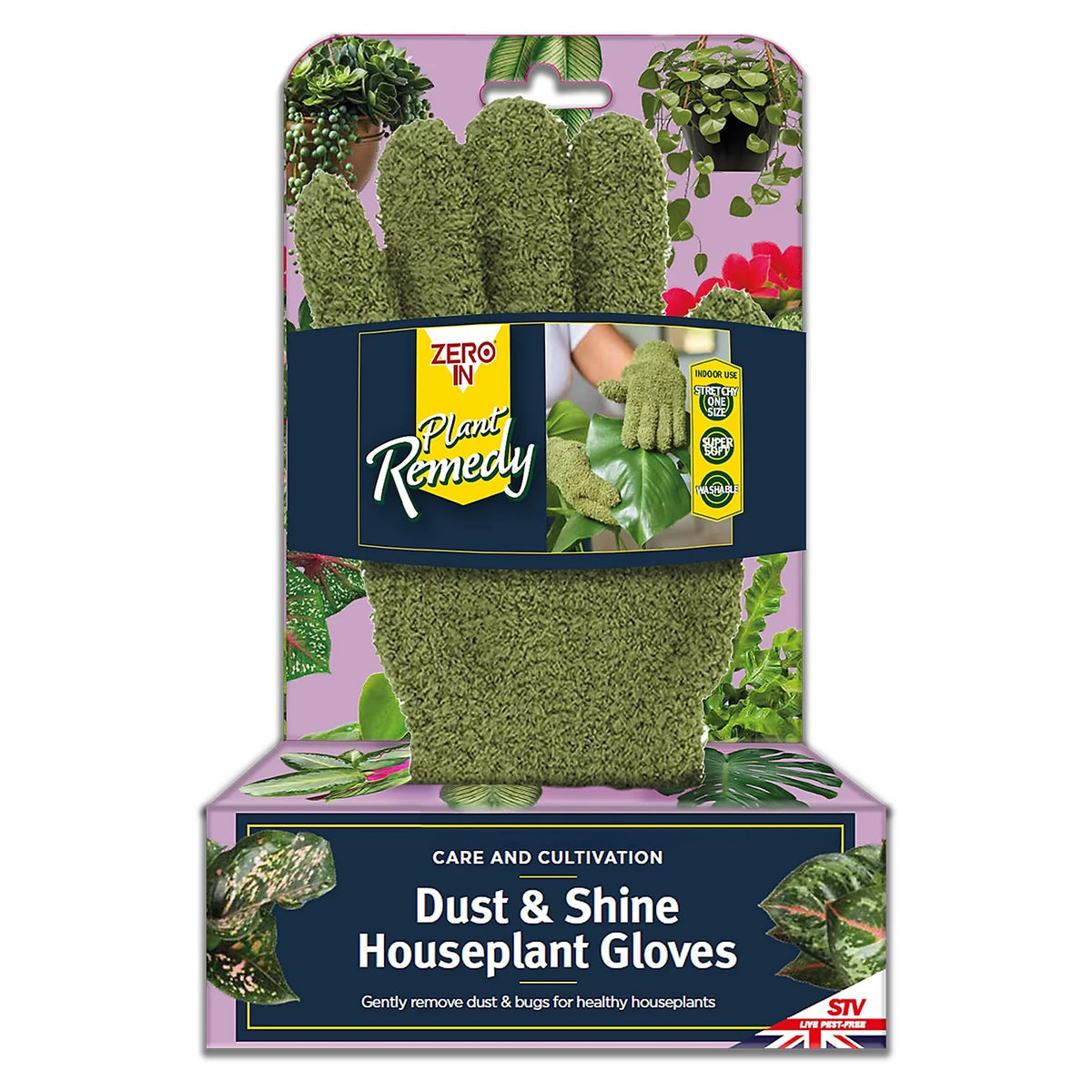 Zero In Dust and Shine House Plant Gloves Green ZER225 | Stretchy One Size | Super Soft | Washable | Gently Remove Dust and Bugs for Healthy Houseplants