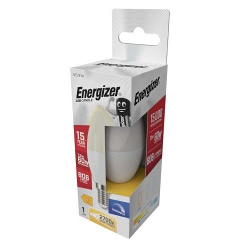 Energizer E14 LED Candle 2700K Warm White 7.3W S29824 | 60 Watt Replacement | 806 Lumens in a Sphere | 15000 Hour Lifespan | Dimmable