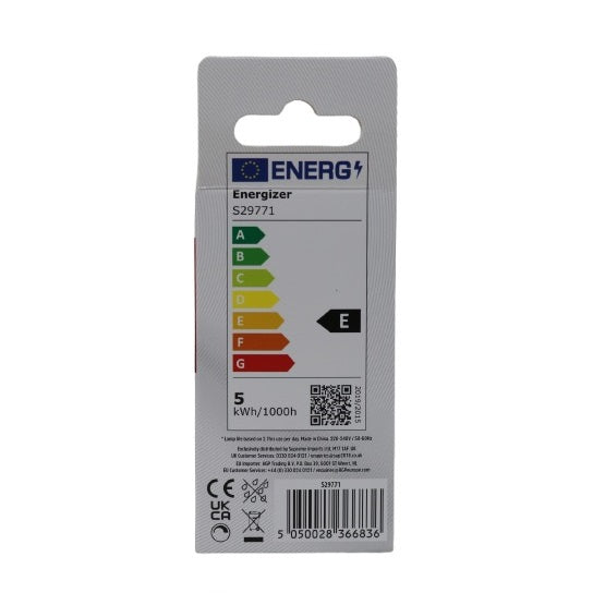 Energizer Golf BC-B22 LED Bulb White 78mm x 45mm S29771 | 4.2W | 40W Replacement | 2700K Warm White | 470 Lumens | 15-Year Lifespan | Dimmable | 15000Hr Lifespan | Mercury Free | Energy Rating E | CRI-80