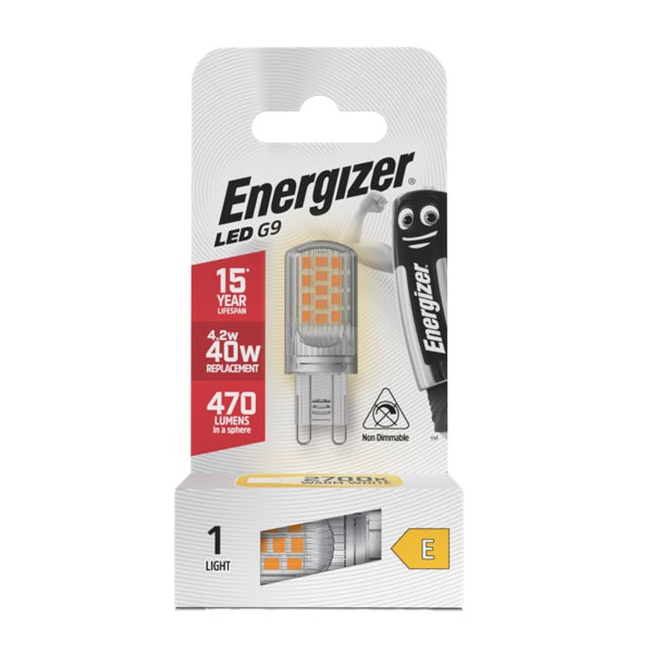 Energizer LED G9 2700K Warm White 4.2W 49mm x 18mm S18750 | 15000 Hour Lifespan | 40 Watt Replacement | 470 Lumens in a Sphere