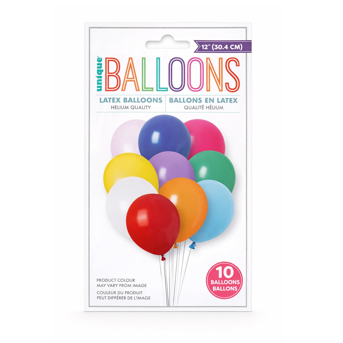 Unique Premium Latex Balloons Assorted 12-Inch Pack of 10 88051