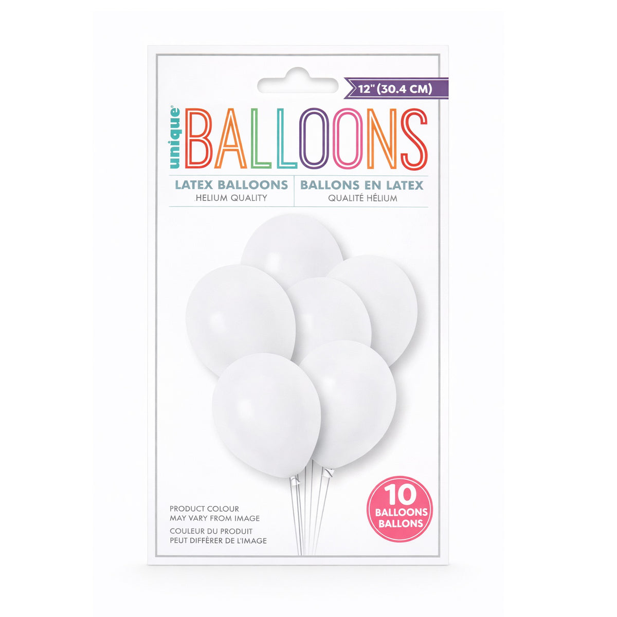 Unique Premium Latex Balloons White 12-Inch Pack of 10 88003