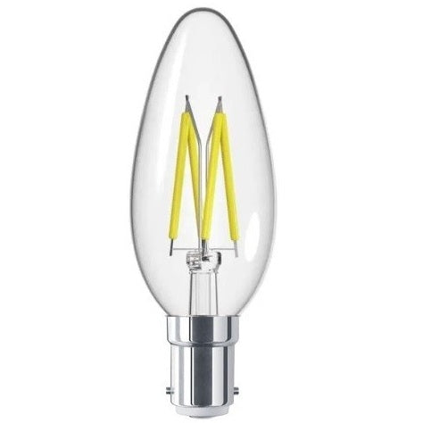 Energizer Filament LED Candle B15 2700K Warm White 5W 96mm x 37mm S29785 | 15000 Hour Life Span | 40 Watt Replacement | 550 Lumens in a Sphere | Dimmable
