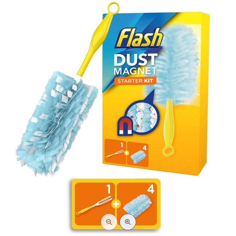 Flash Dust Magnet Starter Kit Cosy Assorted Pack of 5 HOFLA137 | Trap Plus Lock Dust Hair Allergens | 1x Handle | 4x Duster Pads