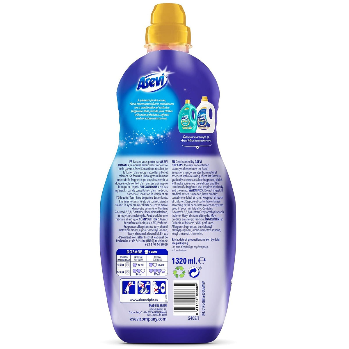 Asevi Sensations Dreams Fabric Conditioner Blue 1320ml HOASE024 | 60 Washes | Concentrated | Fascinating Essences with a Relaxing Effect