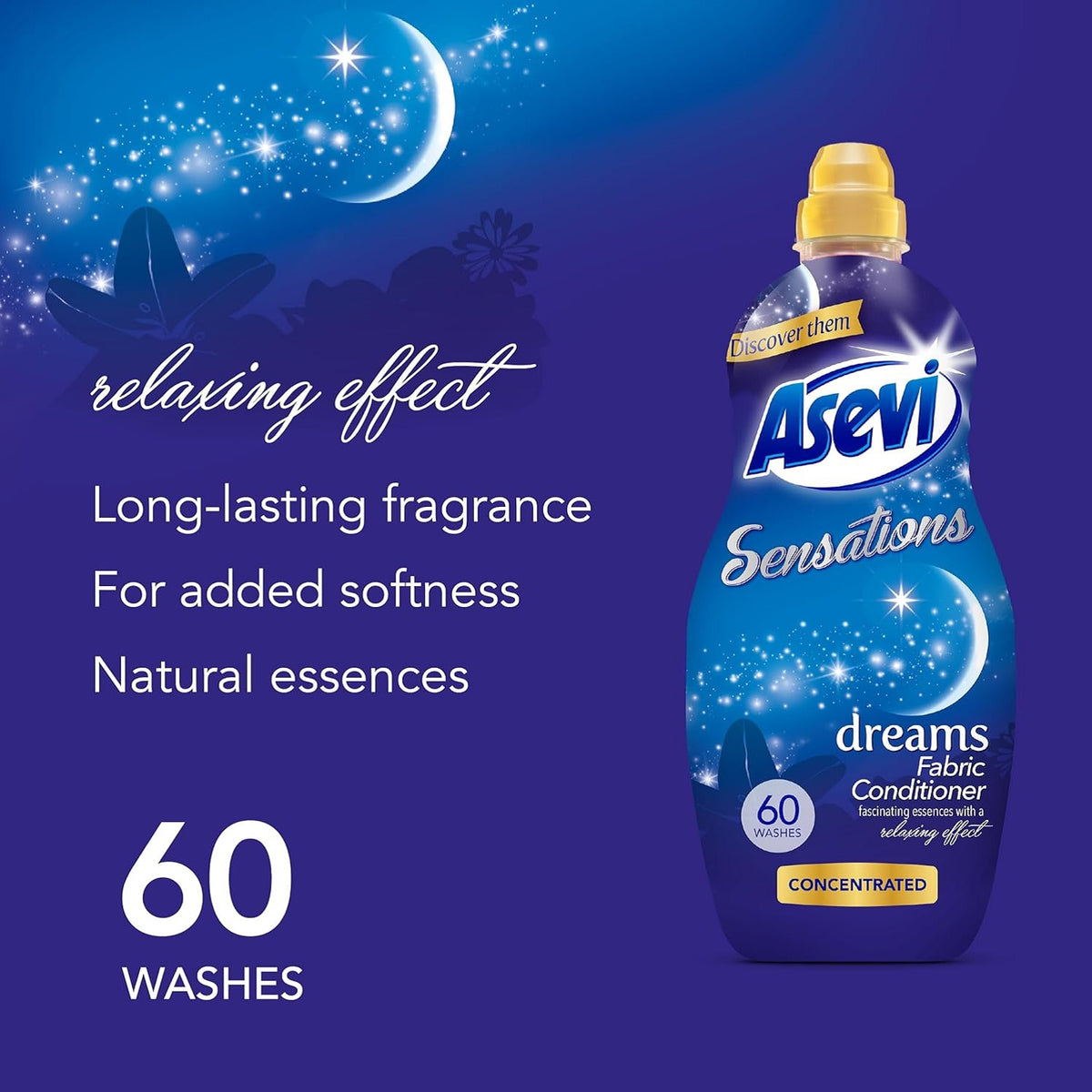 Asevi Sensations Dreams Fabric Conditioner Blue 1320ml HOASE024 | 60 Washes | Concentrated | Fascinating Essences with a Relaxing Effect