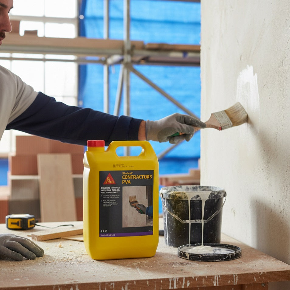 Sikabond Contractors PVA Canister White 5Ltr 754683 | General Purpose Adhesive-Sealer and Admixture | Improves Flexibility of Mortars and Screeds | Ideal for Priming Unsound Surfaces Prior to Plastering or Painting