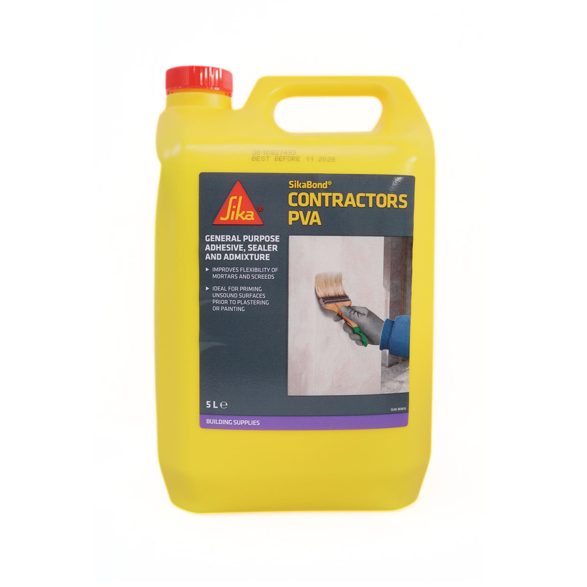 Sikabond Contractors PVA Canister White 5Ltr 754683 | General Purpose Adhesive-Sealer and Admixture | Improves Flexibility of Mortars and Screeds | Ideal for Priming Unsound Surfaces Prior to Plastering or Painting
