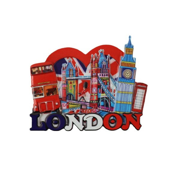 London Souvenir Fridge Magnet Multicoloured MFMP06 | Heart Design with Big Ben-Red Bus | UK Travel Gift