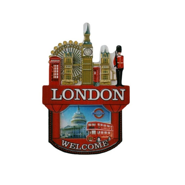 London Welcome Fridge Magnet Souvenir Multicoloured MFMP22 | Welcome Design with Big Ben | Guard | Red Bus | UK Travel Gift